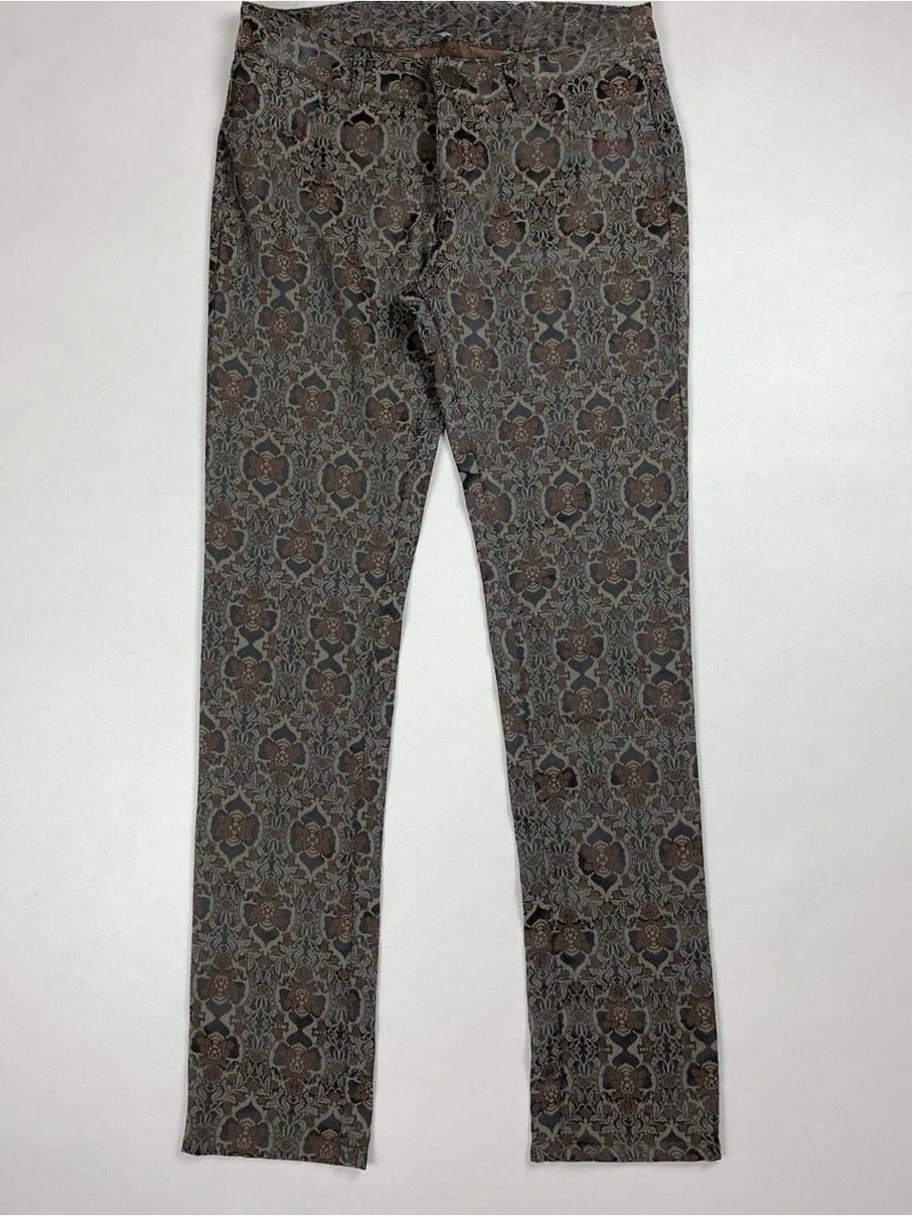 Vintage Italian Brocade Dark Brown Low waist Pants 90s Y2K Size 4 (US 6 S/M)